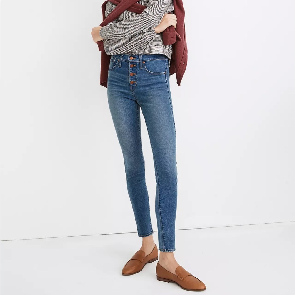 Petite 10" High-Rise Skinny Jeans in Dewitt Wash: Button-Front TENCEL™
